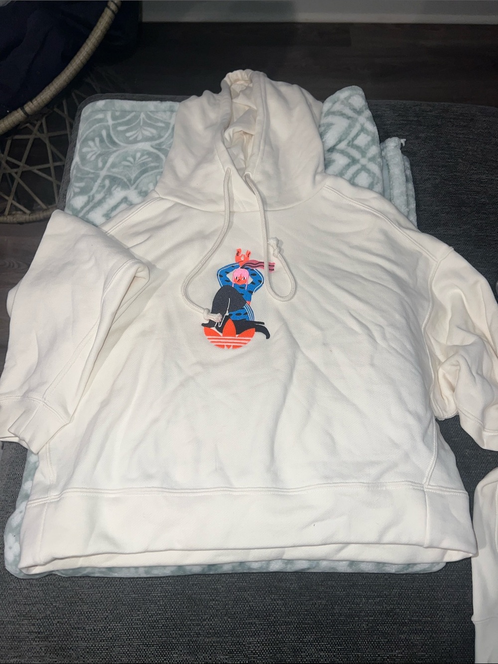 adidas oversized fit cropped cream Hoodie with Colorful Logo Graphic